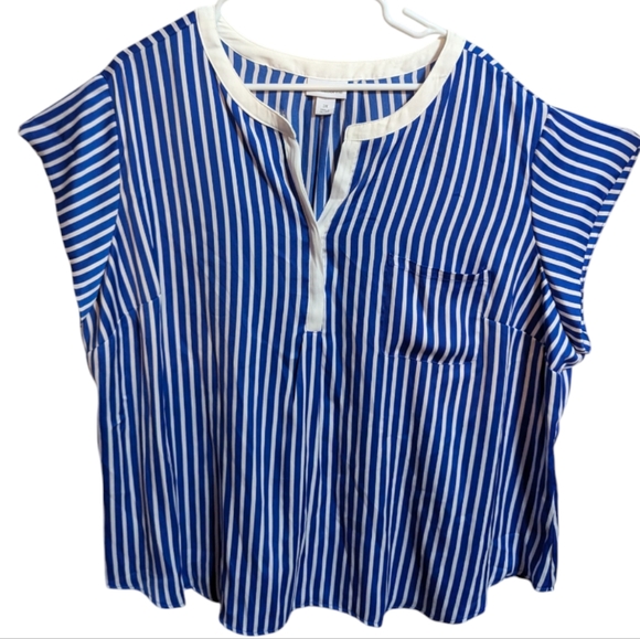 Liz Claiborne Tops - Liz Claiborne womens striped short sleeve top 3X v neck blue white w-254